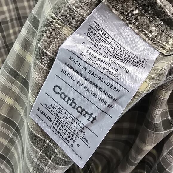 Carhartt Shirt Mens Large Short Sleeve Button Up Plaid Green Collared - Picture 11 of 13